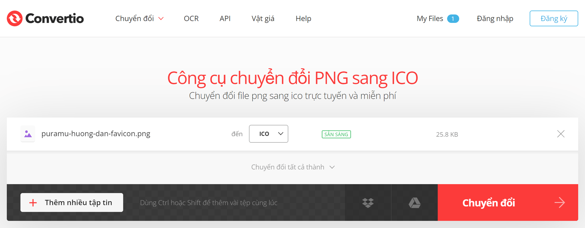 Chuyển đổi file PNG sang ICO với Convertio