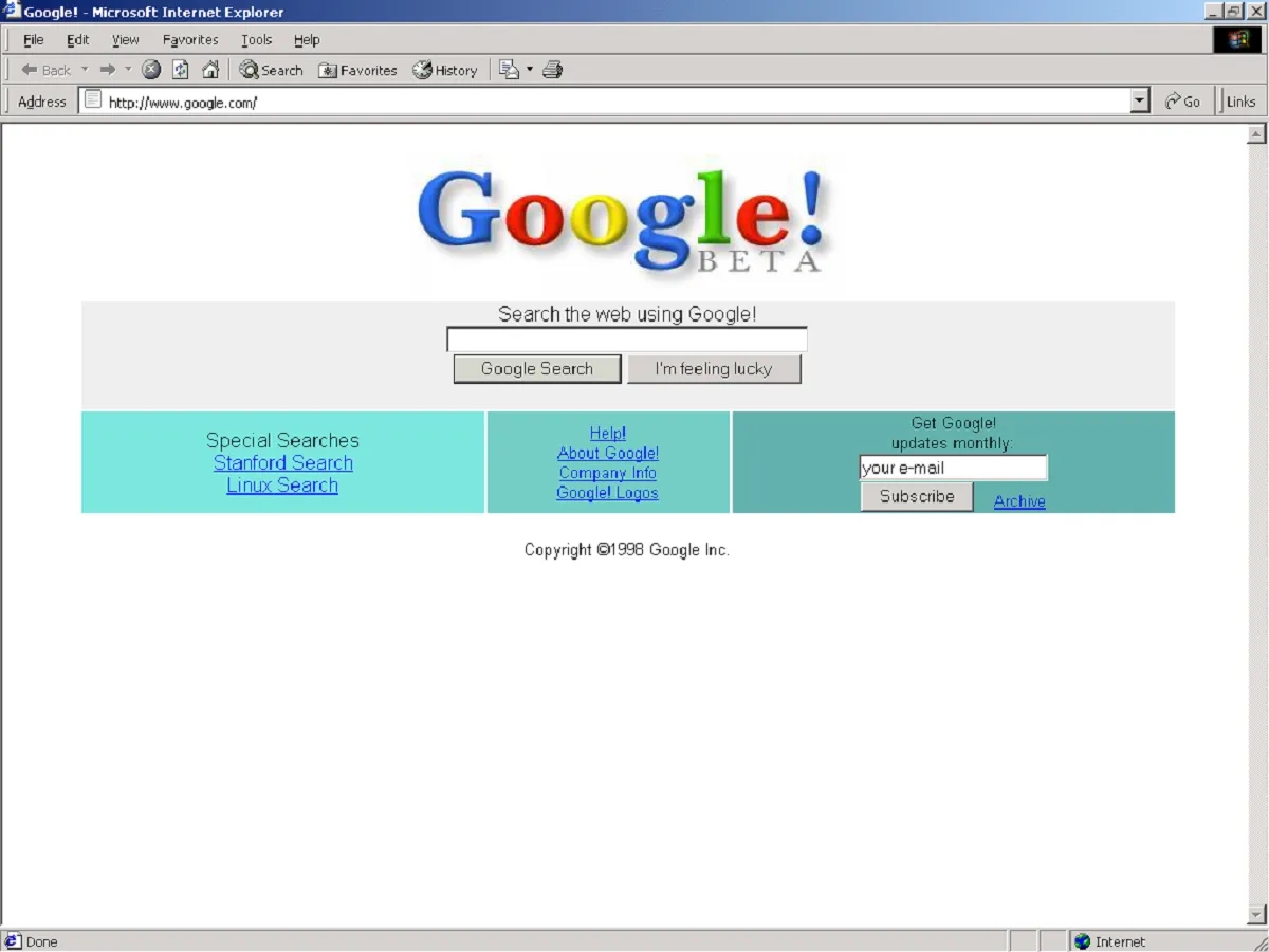 Website Google vào năm 1998